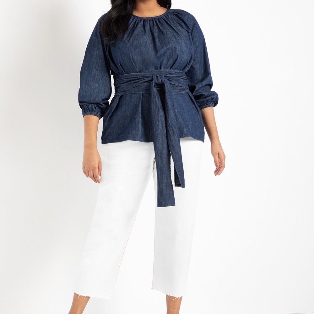 Denim Wrap Blouse